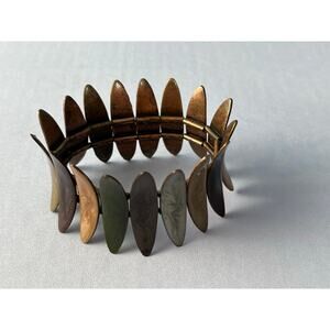 VTG Copper Tone Enamel Convex Panels Stretch Bracelet Boho MCM Tribal